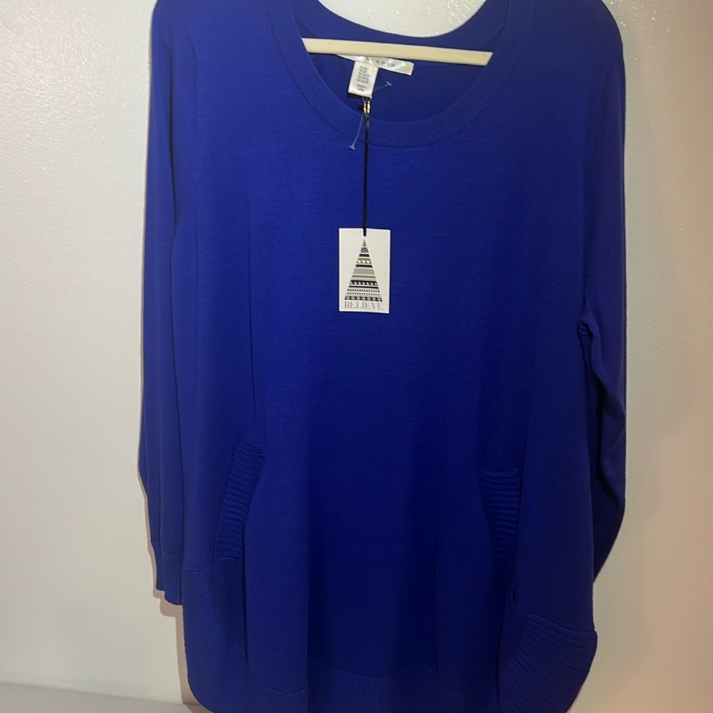 MAX STUDIO Pullover Sweater Size 2X Big Pockets, Oversized, Cobalt Blue, NWT